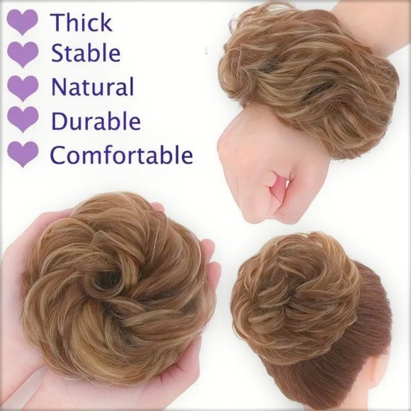 Bun Messy Hair Pieces Extensions Curly Synthetic Updo Lightest Brown Blended - Picture 6 of 11